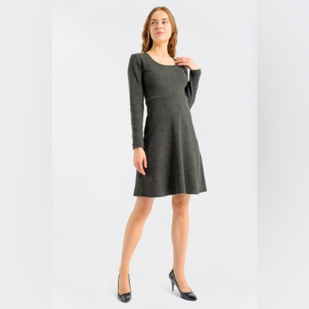 St. John Gray Milano Knit Fit Flare Scoop Neck Dress